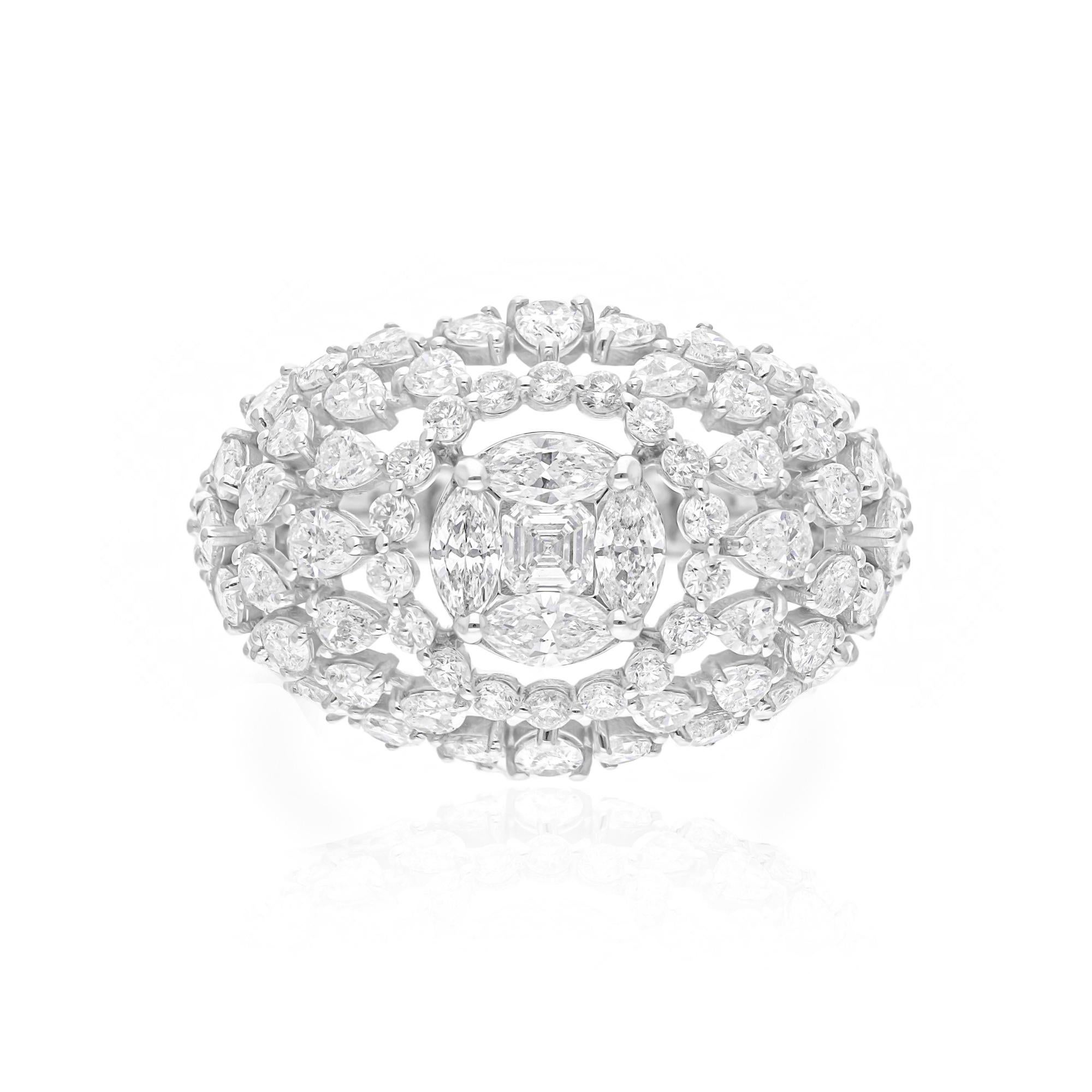 Nature 3.52 Carat SI Clarity HI Color Diamond Dome Ring 18 Karat White Gold en vente