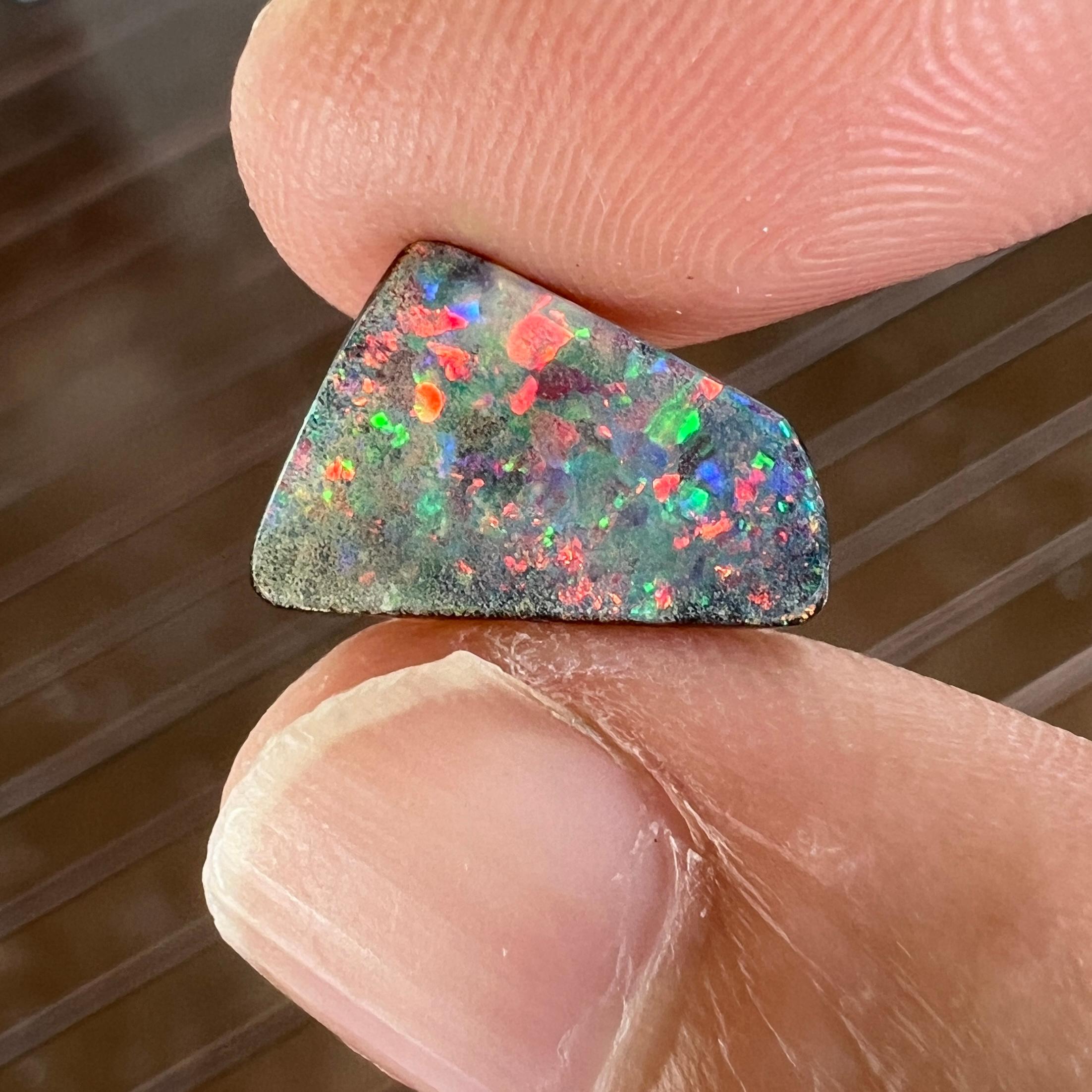 Cabochon Natural 3.53 Australian pink and green boulder opal mined by Sue Cooper For Sale