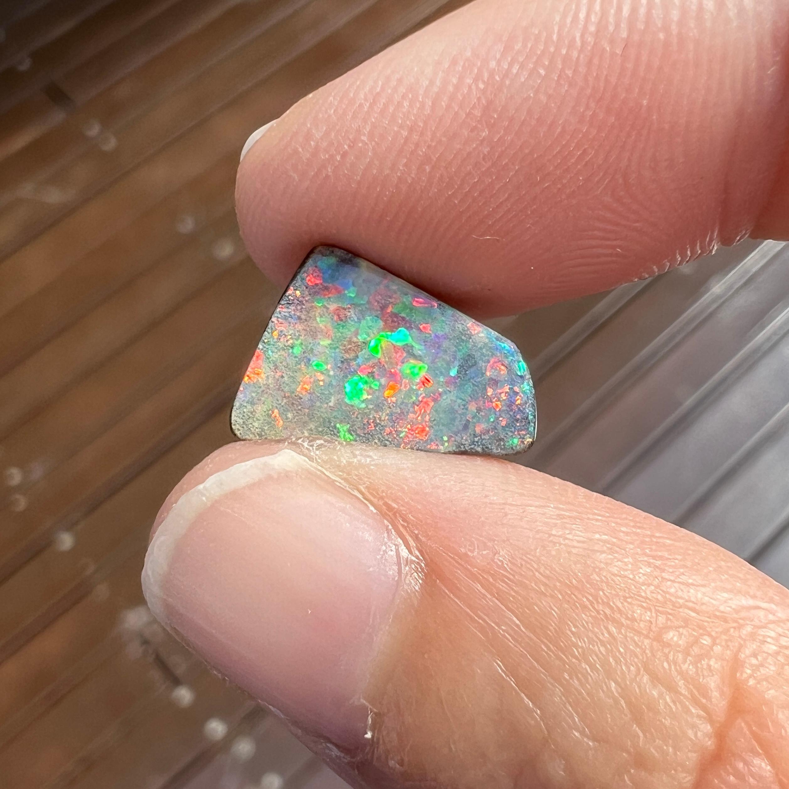 Natural 3.53 Australian pink and green boulder opal mined by Sue Cooper For Sale 4