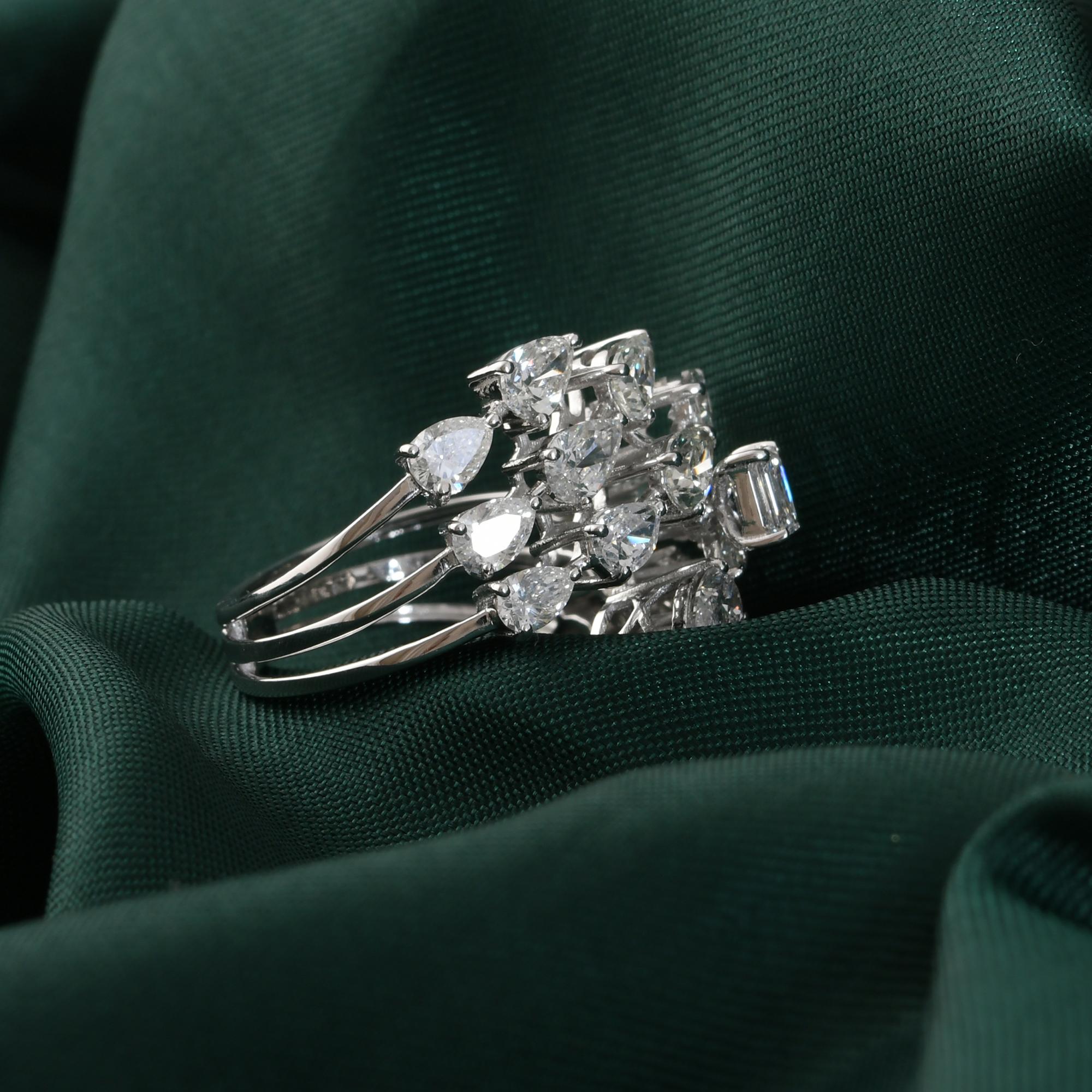 Anillo de diamantes naturales de 3,55 quilates con claridad SI y color HI Joyas de oro blanco de 18 quilates Moderno en venta