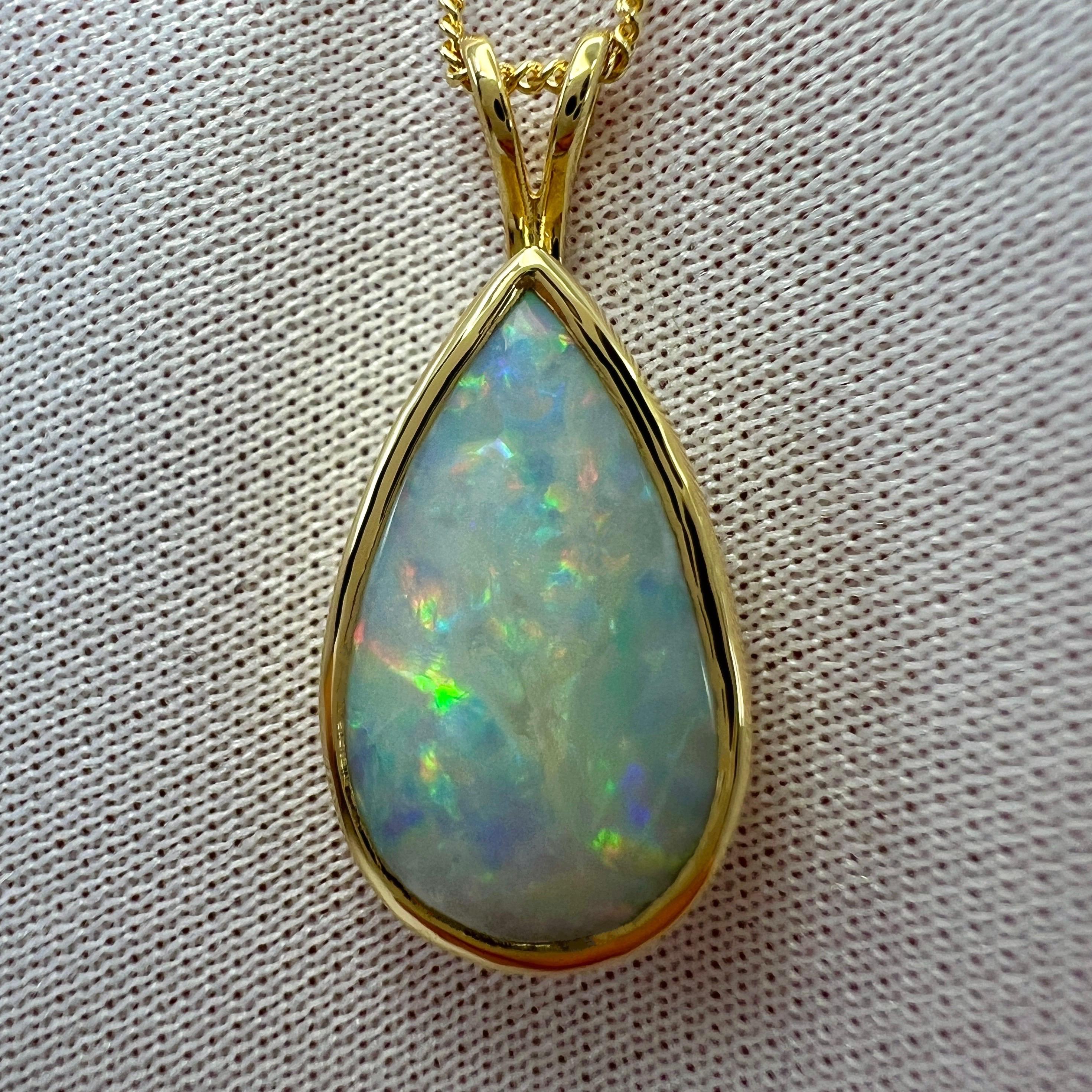 Natural 3.55ct Australian Opal Pear Cabochon 18k Yellow Gold Pendant Necklace For Sale 5
