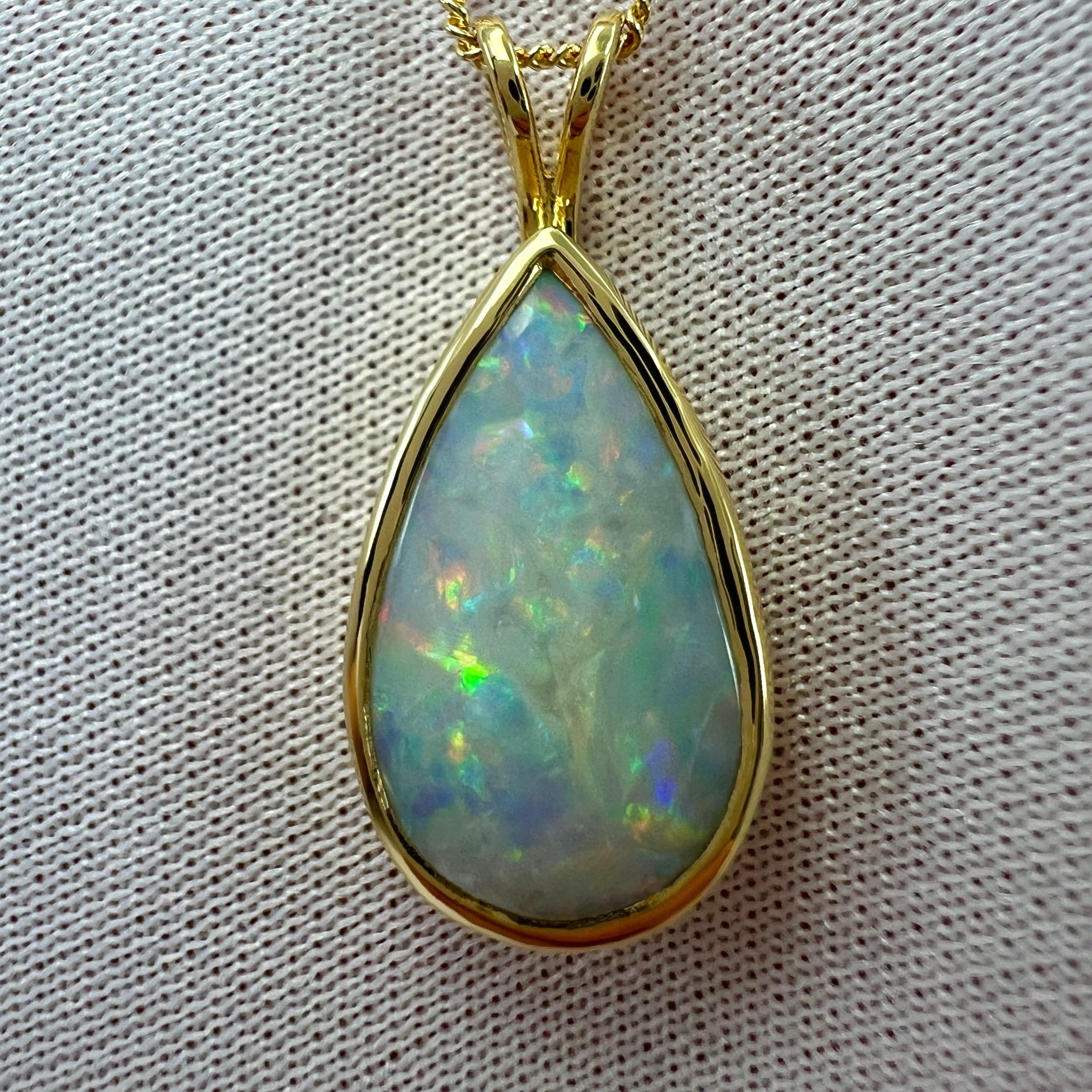 Natural 3.55ct Australian Opal Pear Cabochon 18k Yellow Gold Pendant Necklace For Sale 7