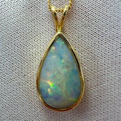 Natural 3.55ct Australian Opal Pear Cabochon 18k Yellow Gold Pendant Necklace