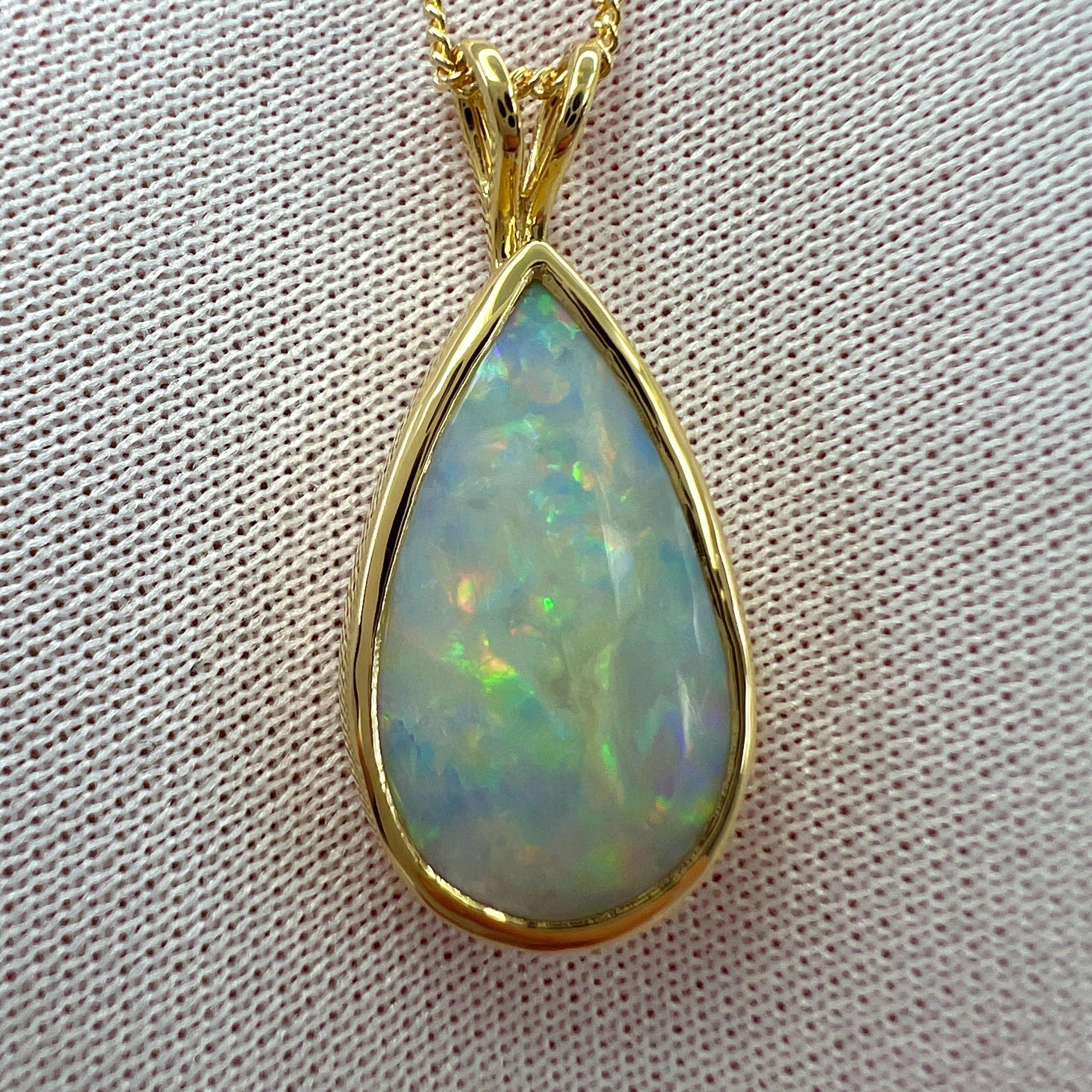 Pear Cut Natural 3.55ct Australian Opal Pear Cabochon 18k Yellow Gold Pendant Necklace For Sale