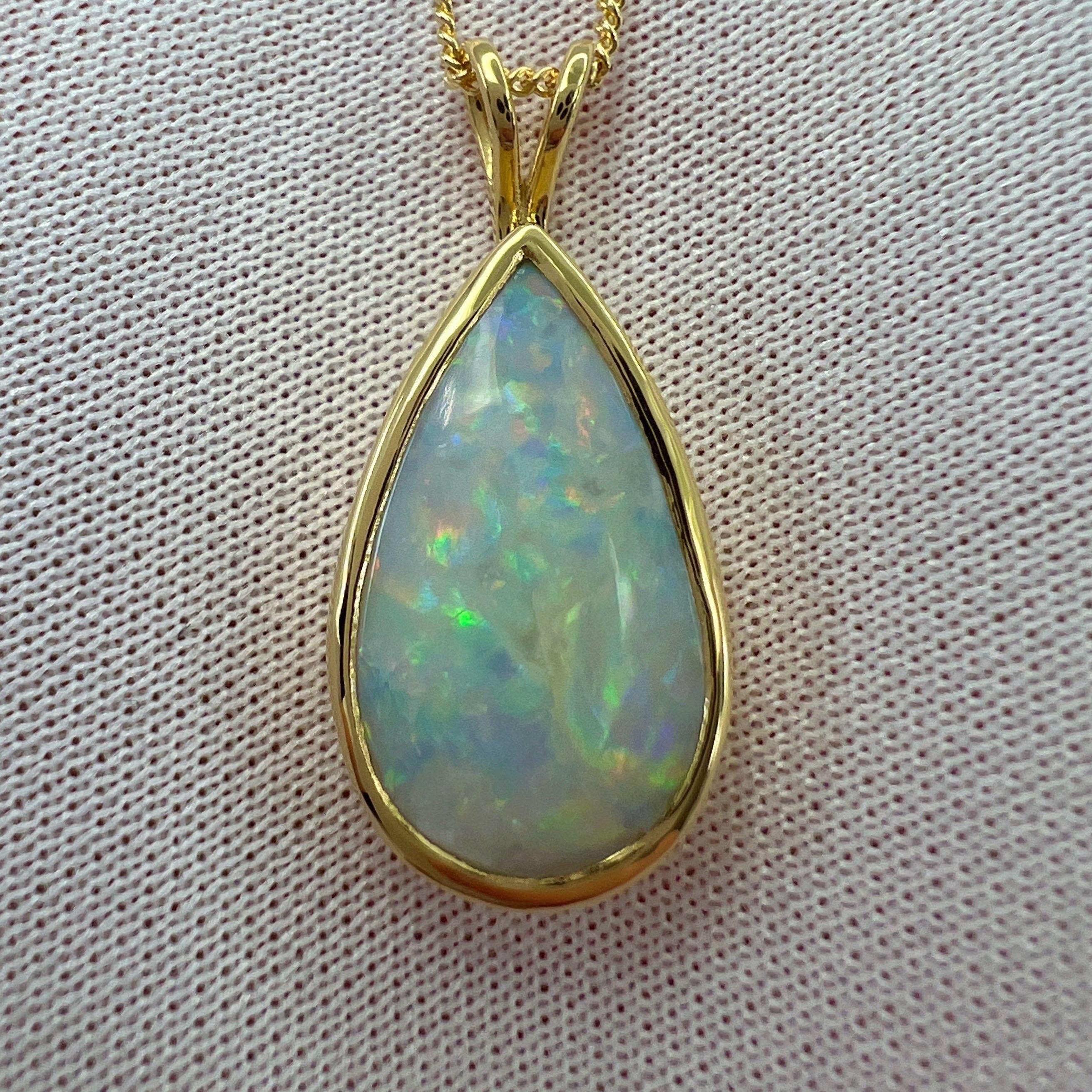 Natural 3.55ct Australian Opal Pear Cabochon 18k Yellow Gold Pendant Necklace In New Condition For Sale In Birmingham, GB