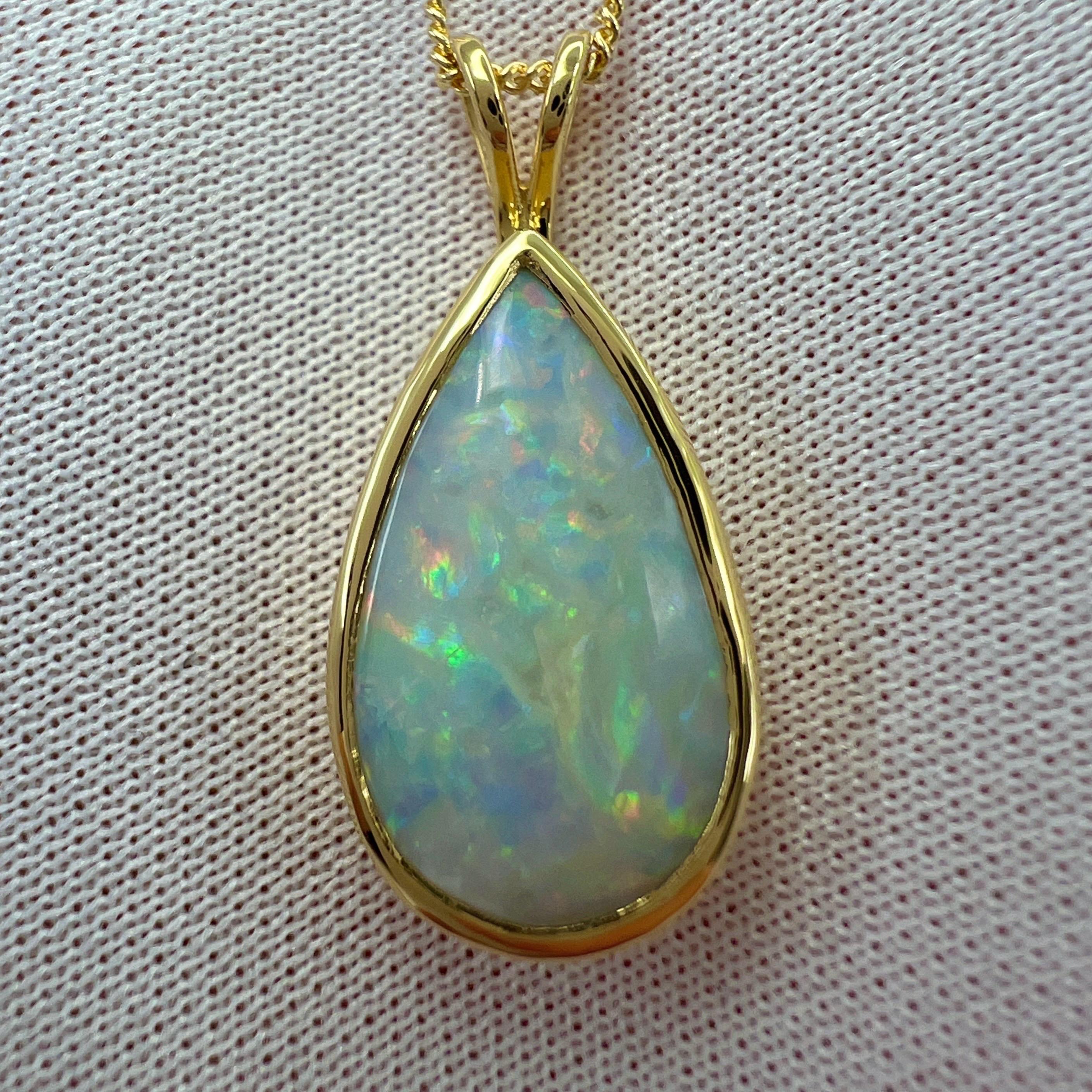 Natural 3.55ct Australian Opal Pear Cabochon 18k Yellow Gold Pendant Necklace For Sale 1