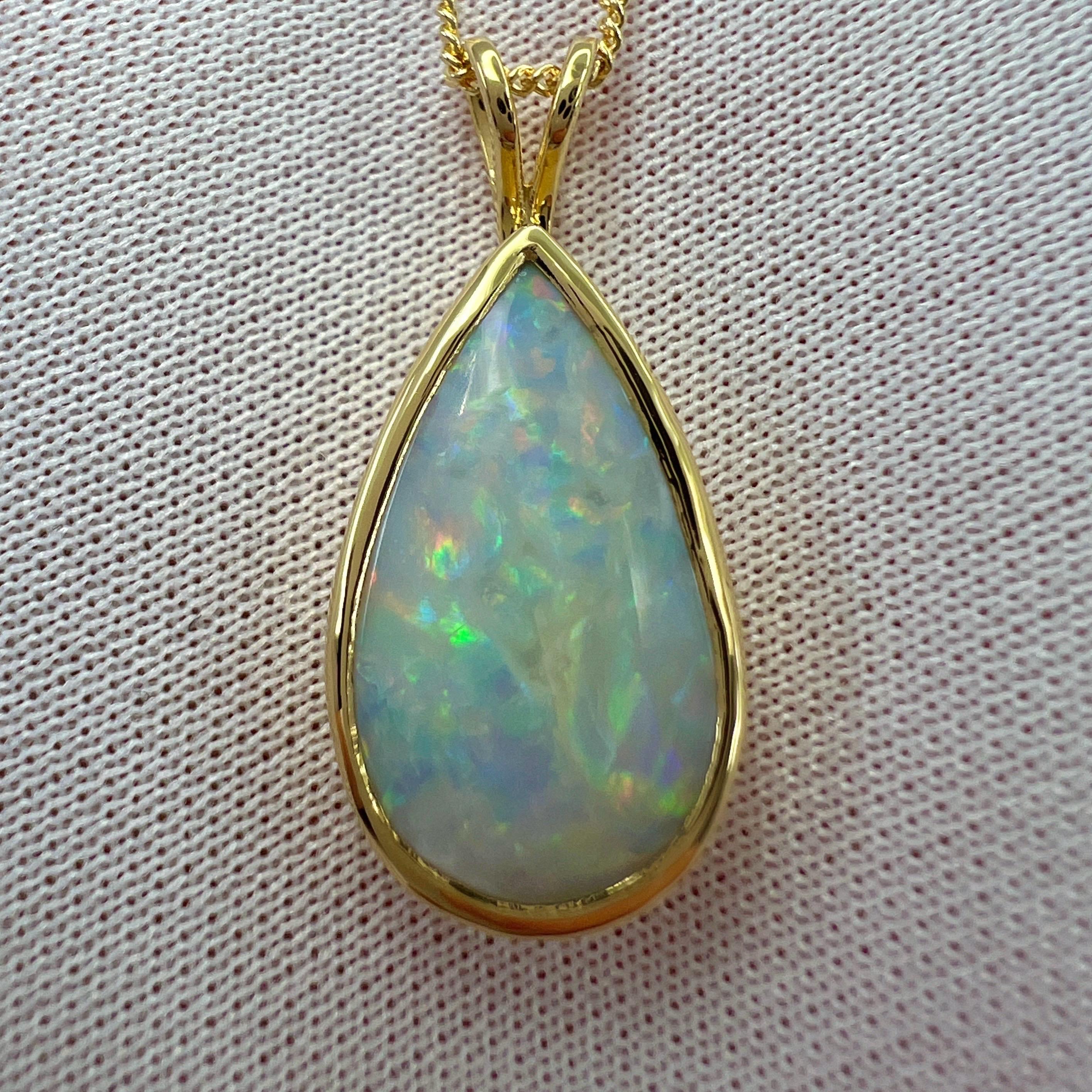 Natural 3.55ct Australian Opal Pear Cabochon 18k Yellow Gold Pendant Necklace For Sale 2