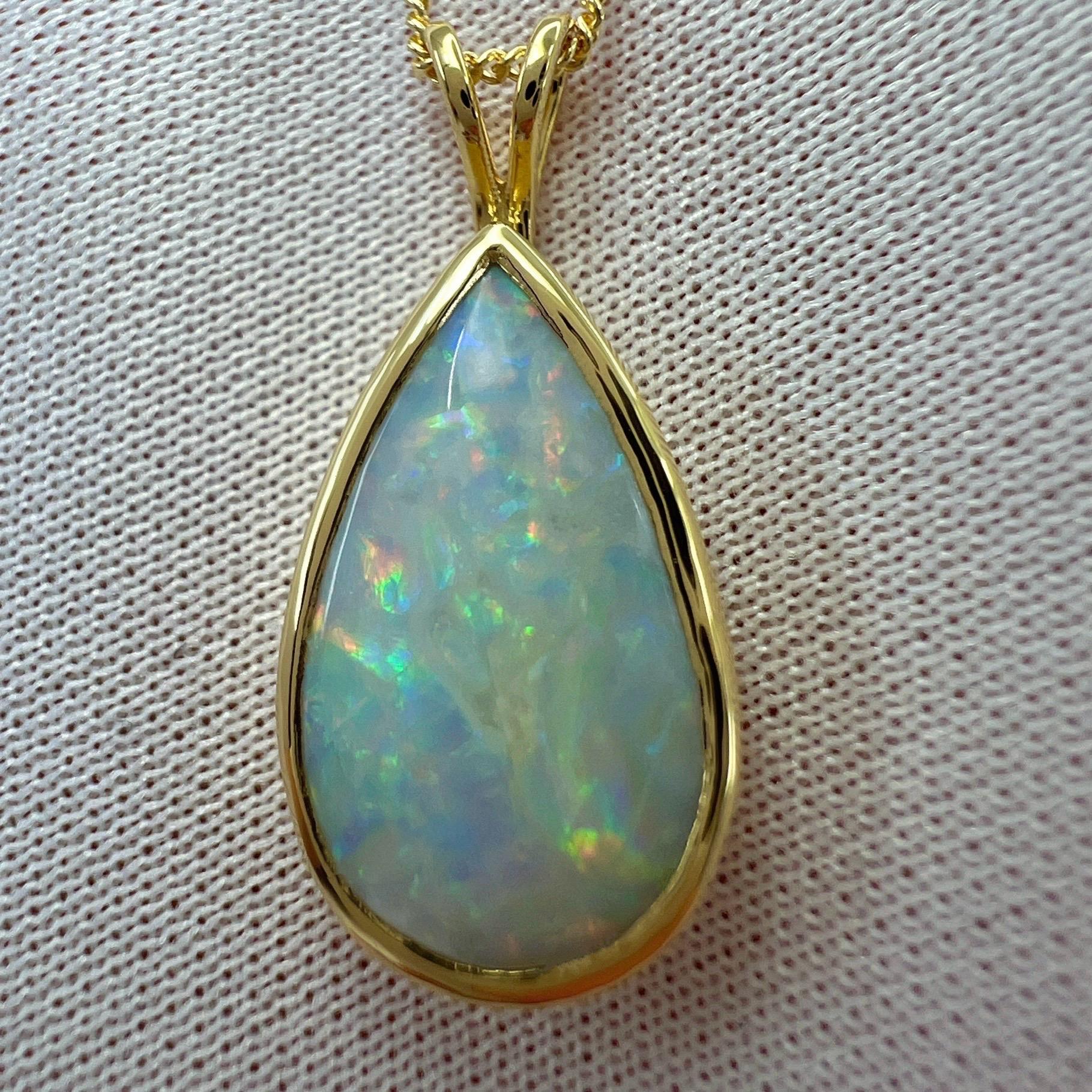 Natural 3.55ct Australian Opal Pear Cabochon 18k Yellow Gold Pendant Necklace For Sale 3