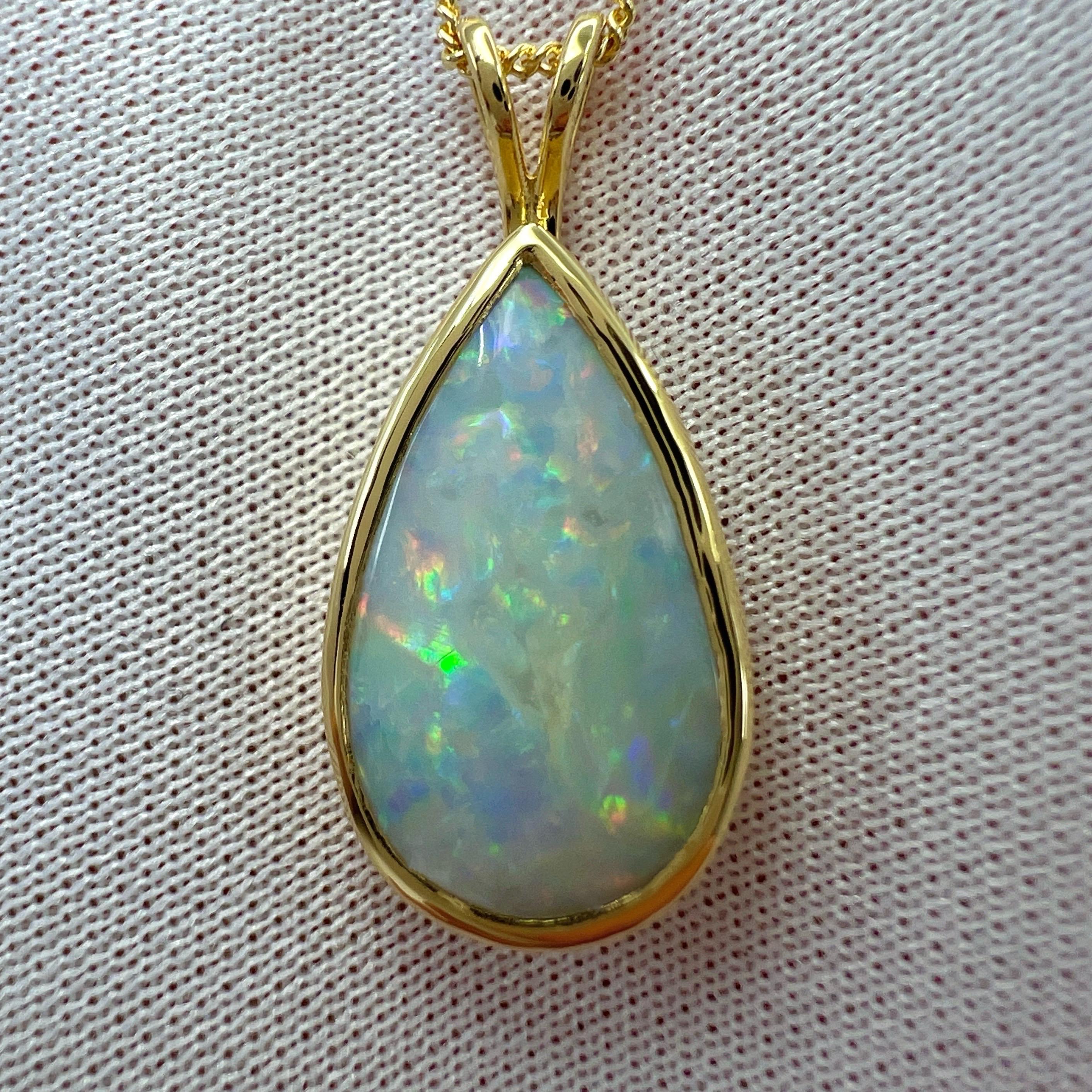 Natural 3.55ct Australian Opal Pear Cabochon 18k Yellow Gold Pendant Necklace For Sale 4