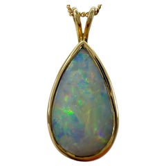 Natural 3.55ct Australian Opal Pear Cabochon 18k Yellow Gold Pendant Necklace