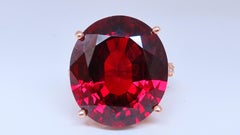 Natural 35.75 Carat Vivid Red Spessartite Diamond Ring Encrusted