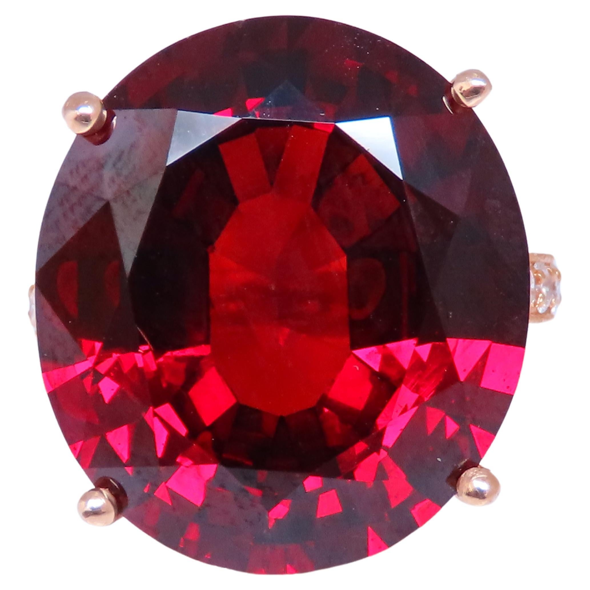 Natural 35.75 Carat Vivid Red Spessartite Diamond Ring Encrusted