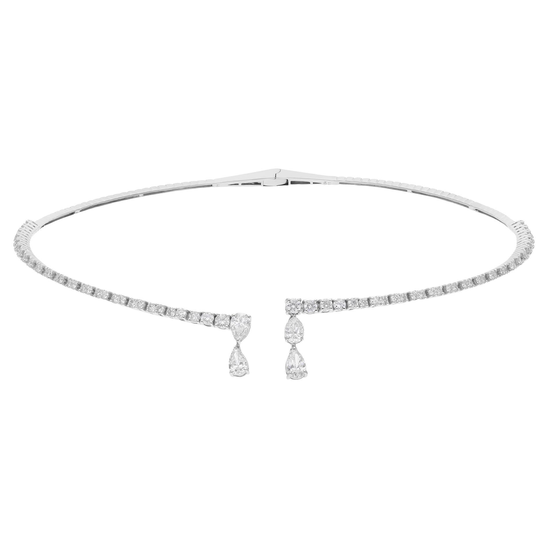 Natural 3.58 Carat SI/H Pear Round Diamond Choker Necklace 14 Karat White Gold