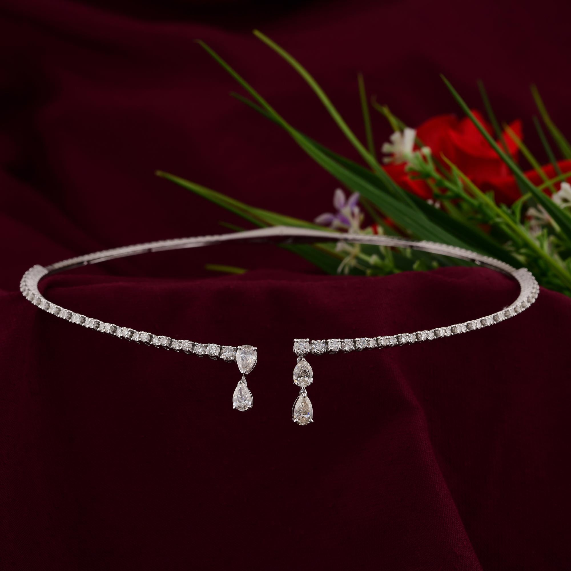 Moderno Collana girocollo con diamanti naturali da 3,58 carati SI/H Pear Round in oro bianco 18 carati in vendita