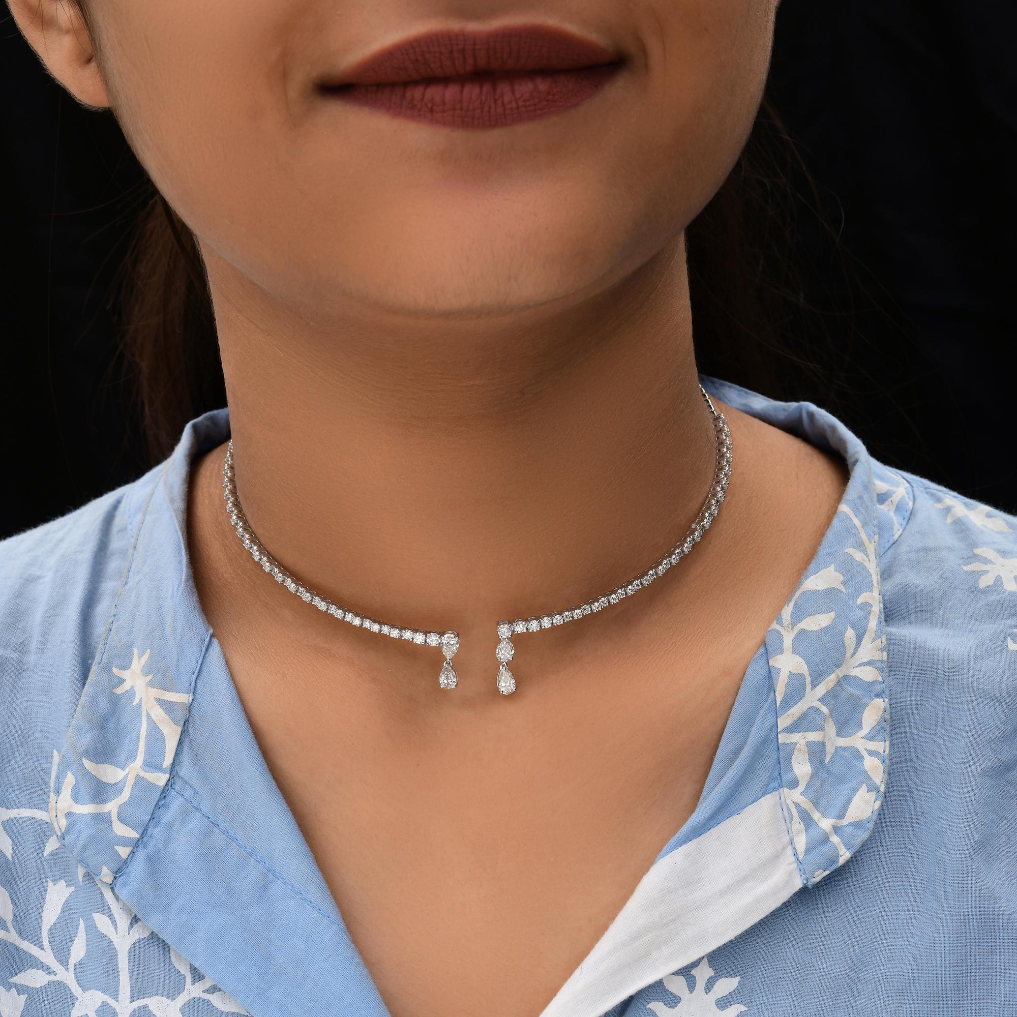 Taglio a goccia Collana girocollo con diamanti naturali da 3,58 carati SI/H Pear Round in oro bianco 18 carati in vendita