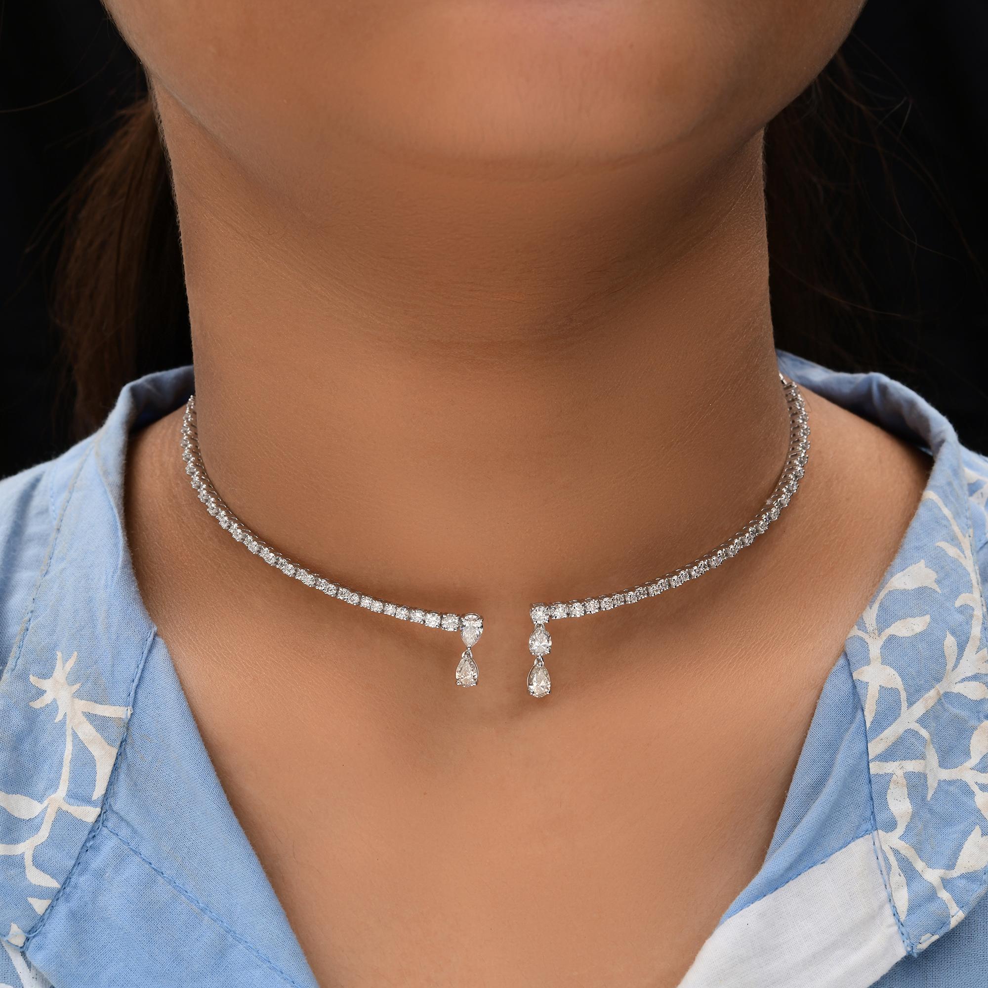 Collana girocollo con diamanti naturali da 3,58 carati SI/H Pear Round in oro bianco 18 carati In condizioni Nuovo in vendita a Diera, Dubai