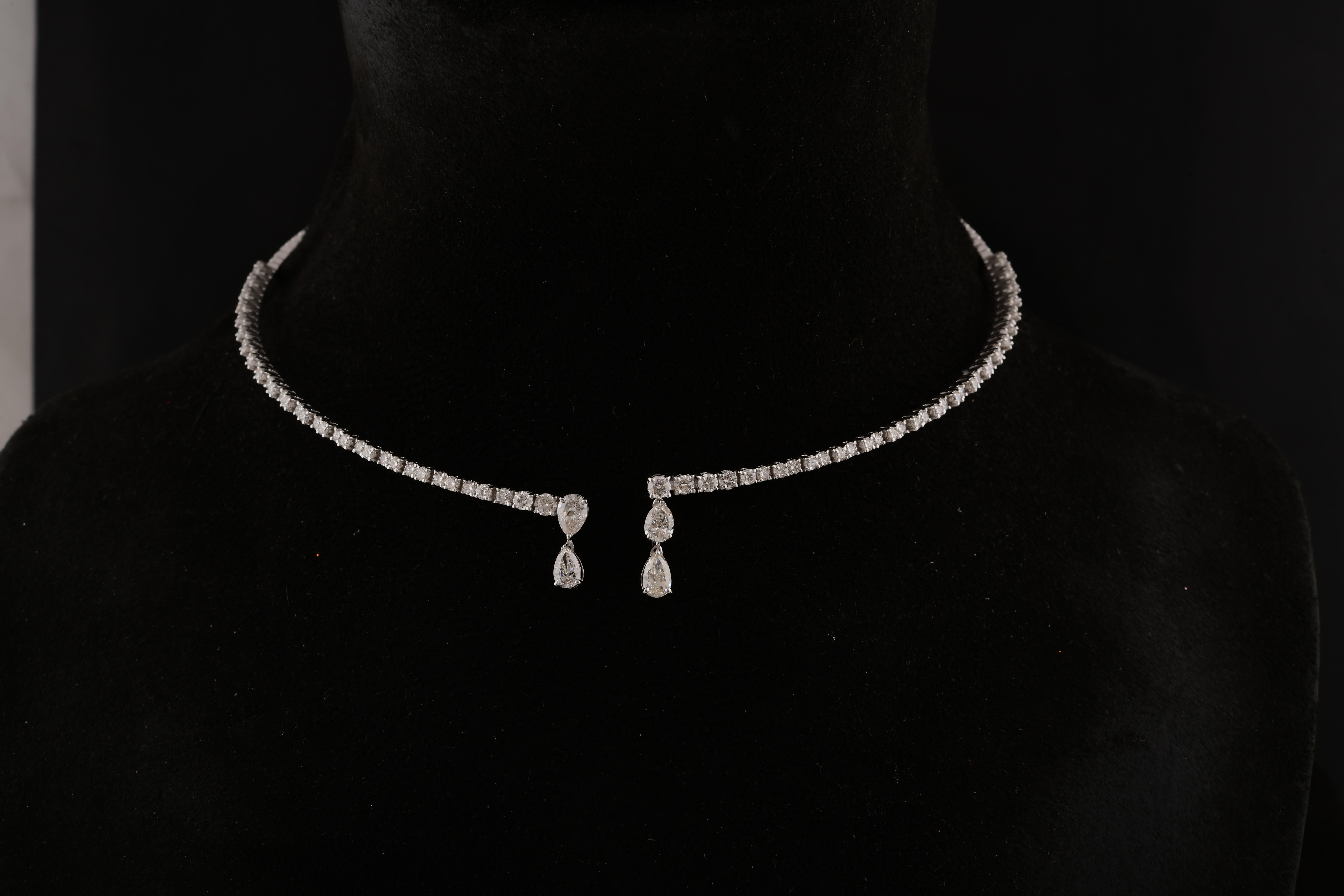 Collana girocollo con diamanti naturali da 3,58 carati SI/H Pear Round in oro bianco 18 carati in vendita 1