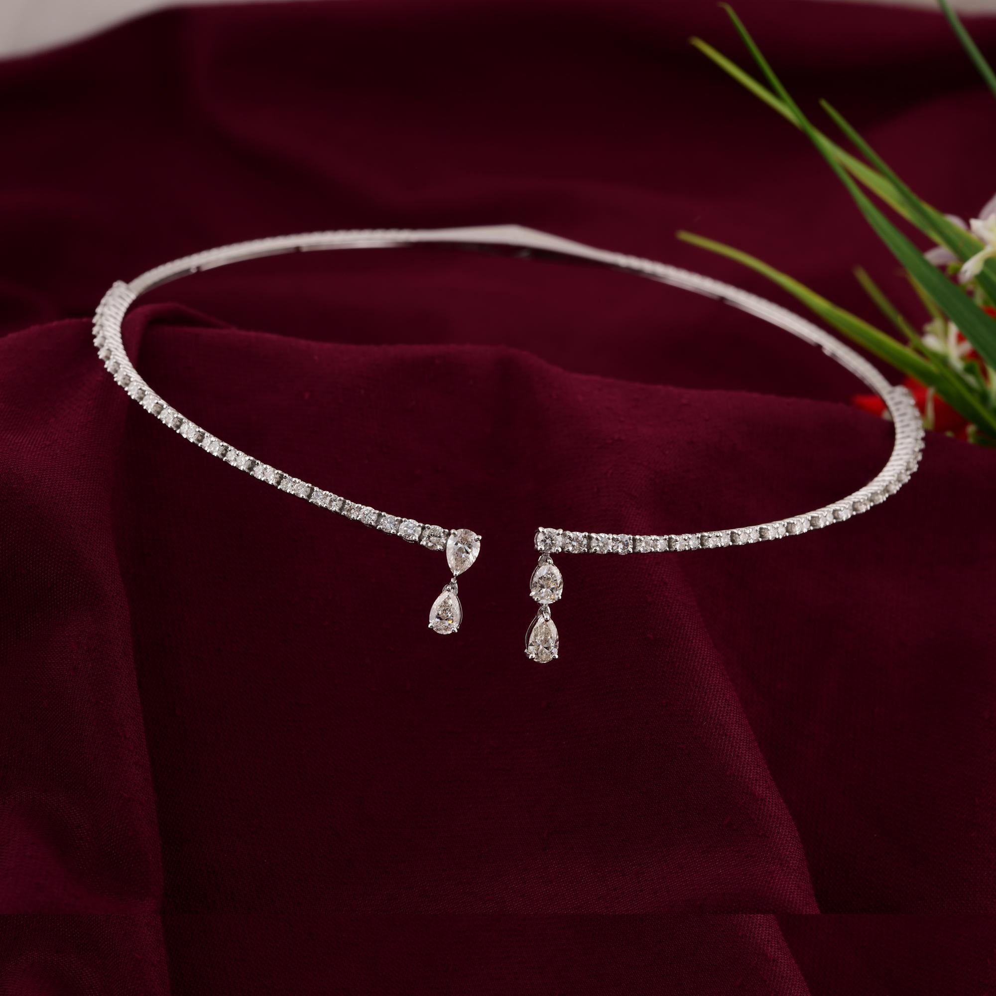 Collana girocollo con diamanti naturali da 3,58 carati SI/H Pear Round in oro bianco 18 carati in vendita 2