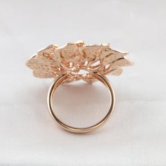 Anillo de cóctel con forma de flor y diamante natural de 3,59 quilates, SI/H, en oro rosa de 18 quilates