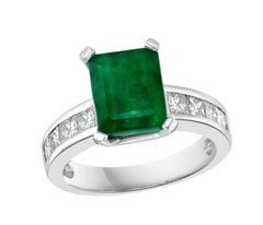 Emerald Cut Emerald Ring, 3.5ct with 0.5ct Diamonds, 14K White Gold
