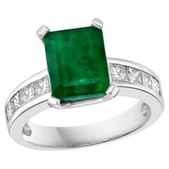 Emerald Cut Emerald Ring, 3.5ct with 0.5ct Diamonds, 14K White Gold