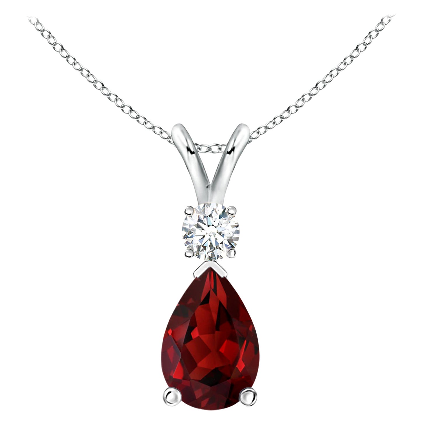 Ciondolo a goccia con granato naturale da 3,5 carati e diamante in oro bianco 14K
