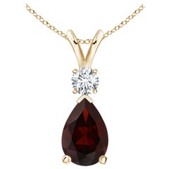 Ciondolo a goccia con granato naturale da 3,5 carati e diamante in oro giallo 14K