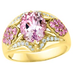 Natural 3.5cts Morganite & 0.50cts Diamond Cocktail Ring 18 Karat Rose Gold