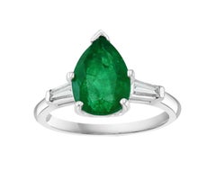 Designer 14K White Gold Pear Cut Emerald & Diamond Ring, 3.5ct