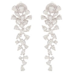 Pendientes colgantes florales de diamantes naturales de 3,6 quilates y oro blanco de 14 quilates