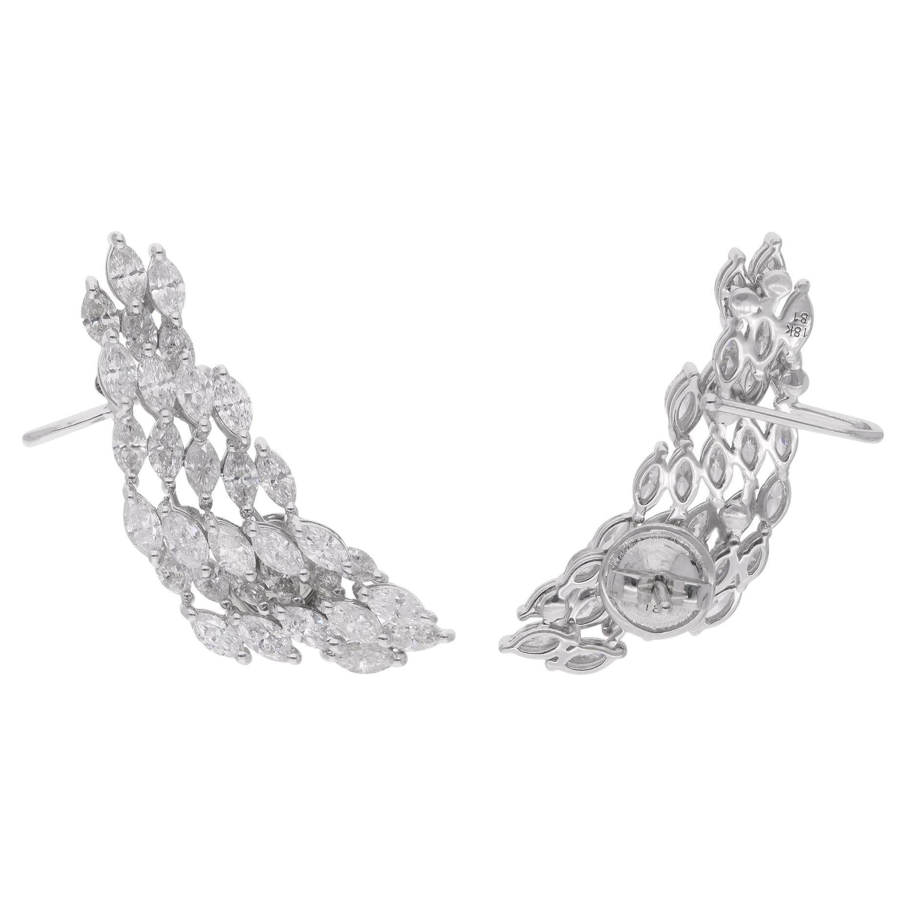 Natural 3.6 Carat Marquise Diamond Ear Cuff Earrings 14 Karat White Gold Jewelry