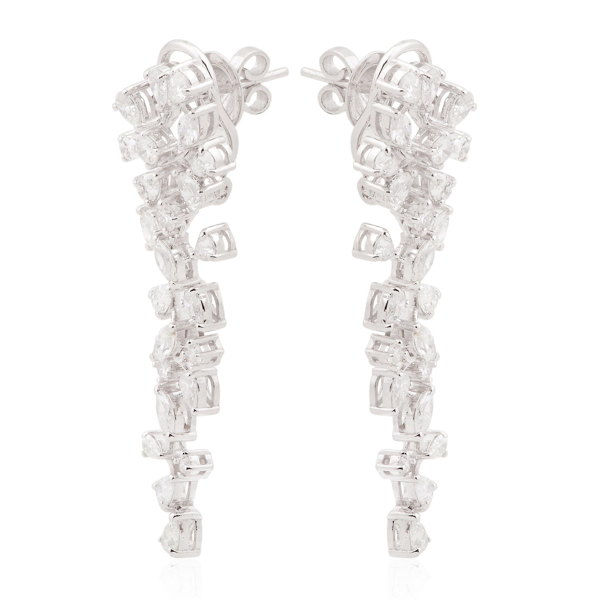 Pendants d'oreilles en or blanc 14 carats avec diamants de 3,6 carats taille brillants SI/H Neuf - En vente à Diera, Dubai