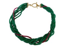 18K Yellow Gold Emerald, Ruby & Diamond Pendant Necklace, 360 Carats