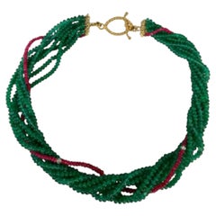 18K Yellow Gold Emerald, Ruby & Diamond Pendant Necklace, 360 Carats