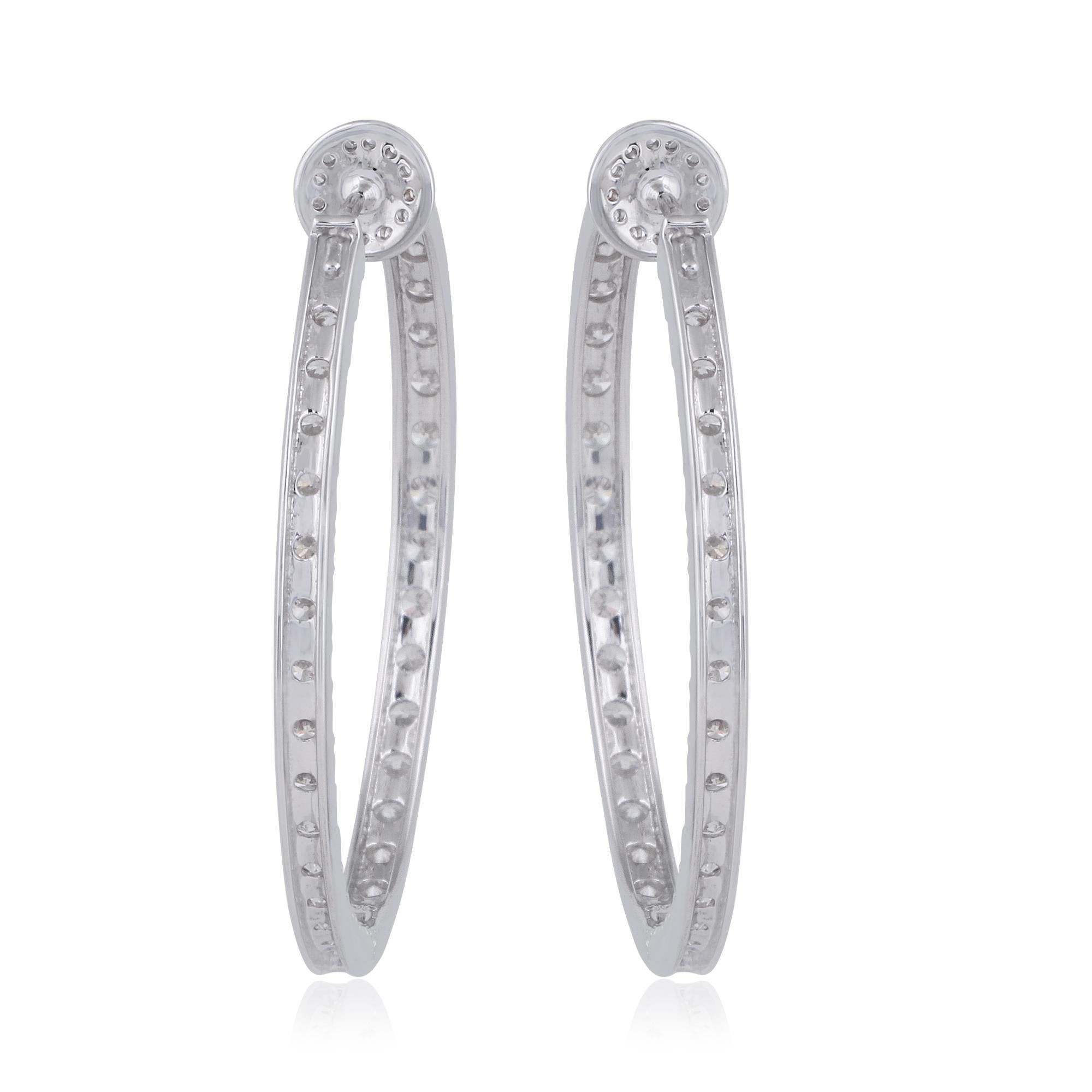 Round Cut Natural 3.60 Carat Round Diamond Hoop Earrings 18 Karat White Gold Fine Jewelry For Sale