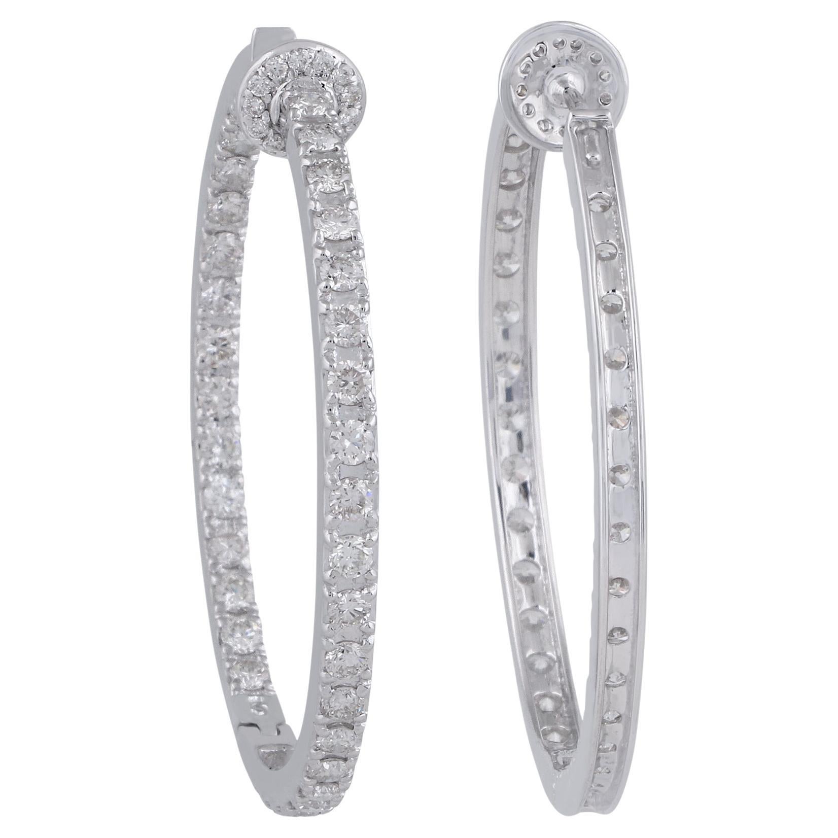 Natural 3.60 Carat Round Diamond Hoop Earrings 18 Karat White Gold Fine Jewelry For Sale