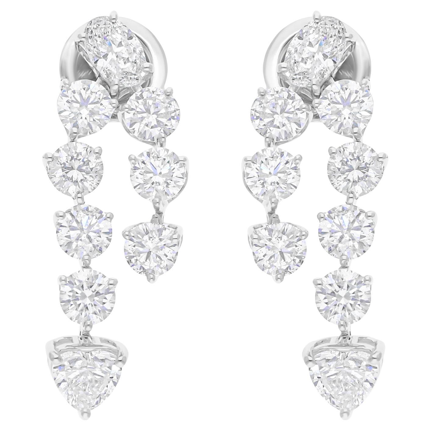 Orecchini pendenti con diamanti multipli naturali da 3,61 carati SI/H Oro bianco 18 carati