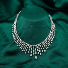Natural 36.35 Carats Diamond Fringe Necklace in 18K White Gold High Jewelry