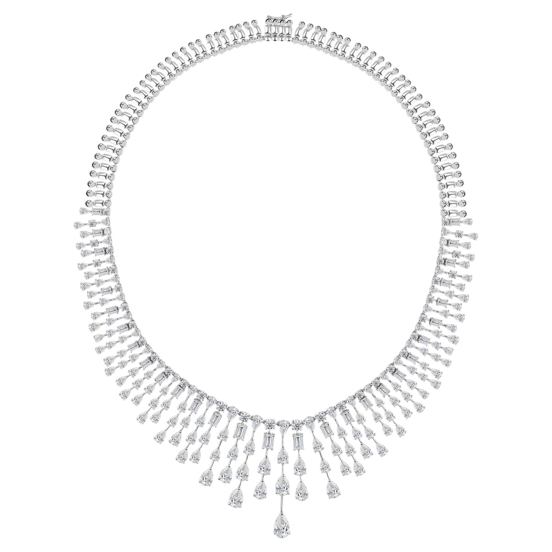 Natural 36.35 Carats Diamond Fringe Necklace in 18K White Gold High Jewelry