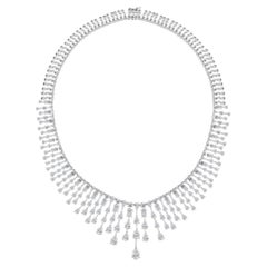 Natural 36.35 Carats Diamond Fringe Necklace in 18K White Gold High Jewelry