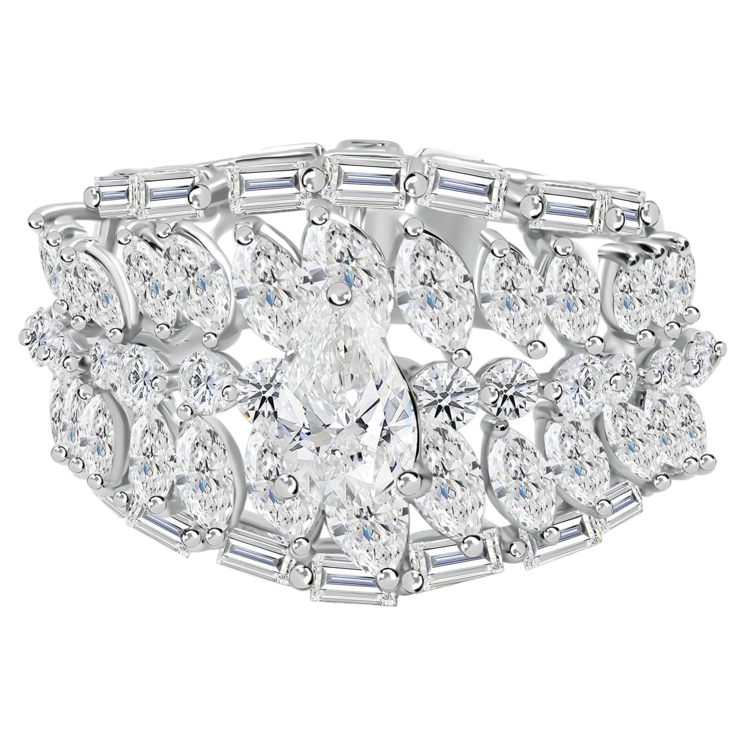 Natürlicher 3,64 Karat SI Reinheit HI Farbe Diamantring 18 Karat Weißgold Schmuck