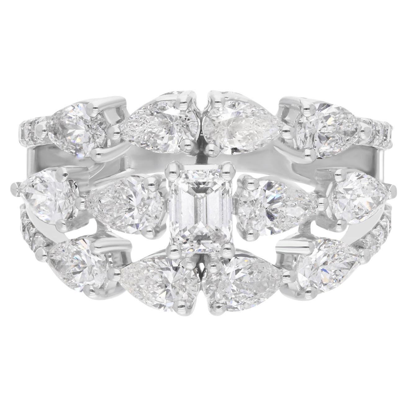 Natürlicher natürlicher 3,65 Karat SI Reinheit HI Farbe Multi Diamantring 14 Karat Weißgold