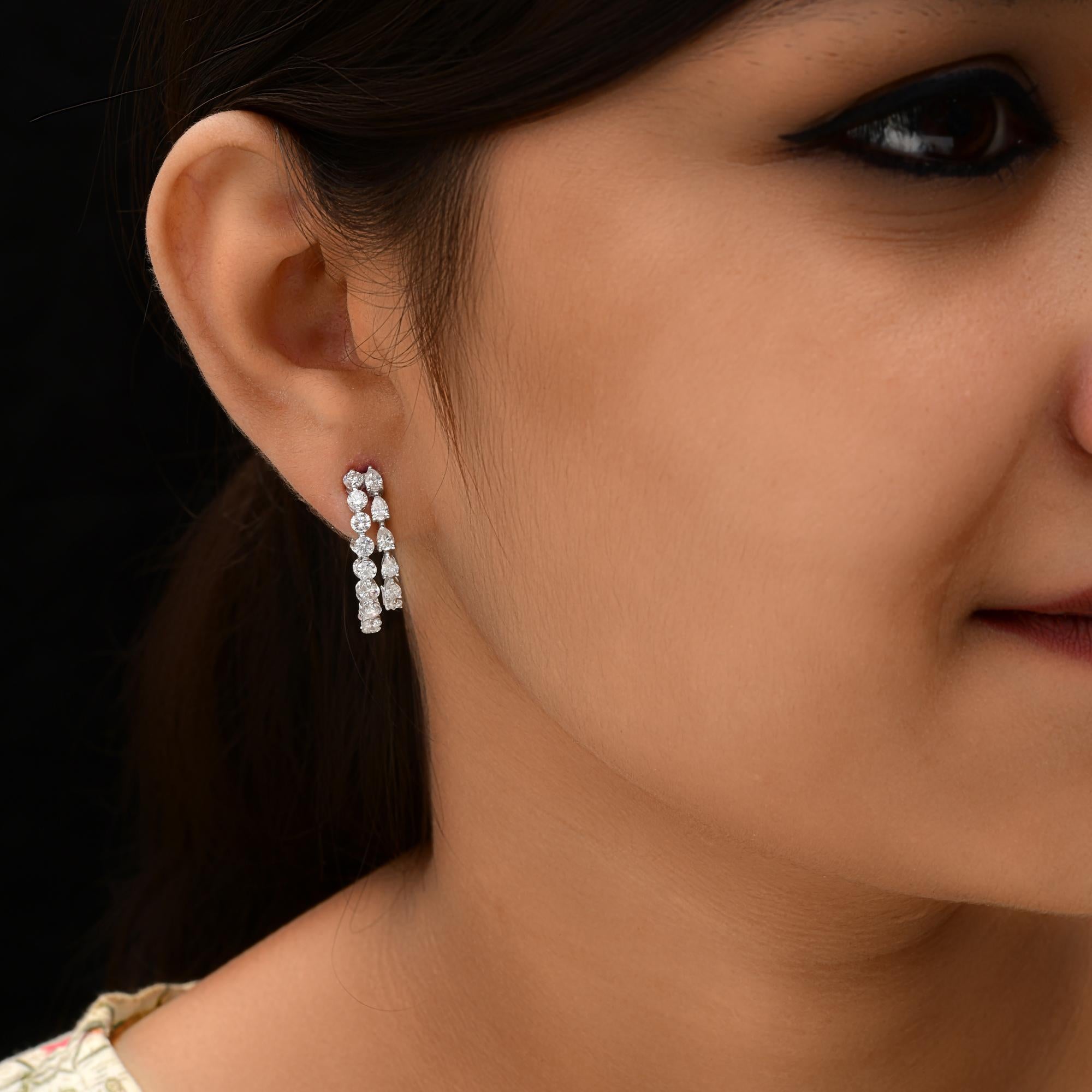Pear Cut Natural 3.66 Carat SI/H Pear Brilliant Cut Diamond Earrings 14k White Gold For Sale