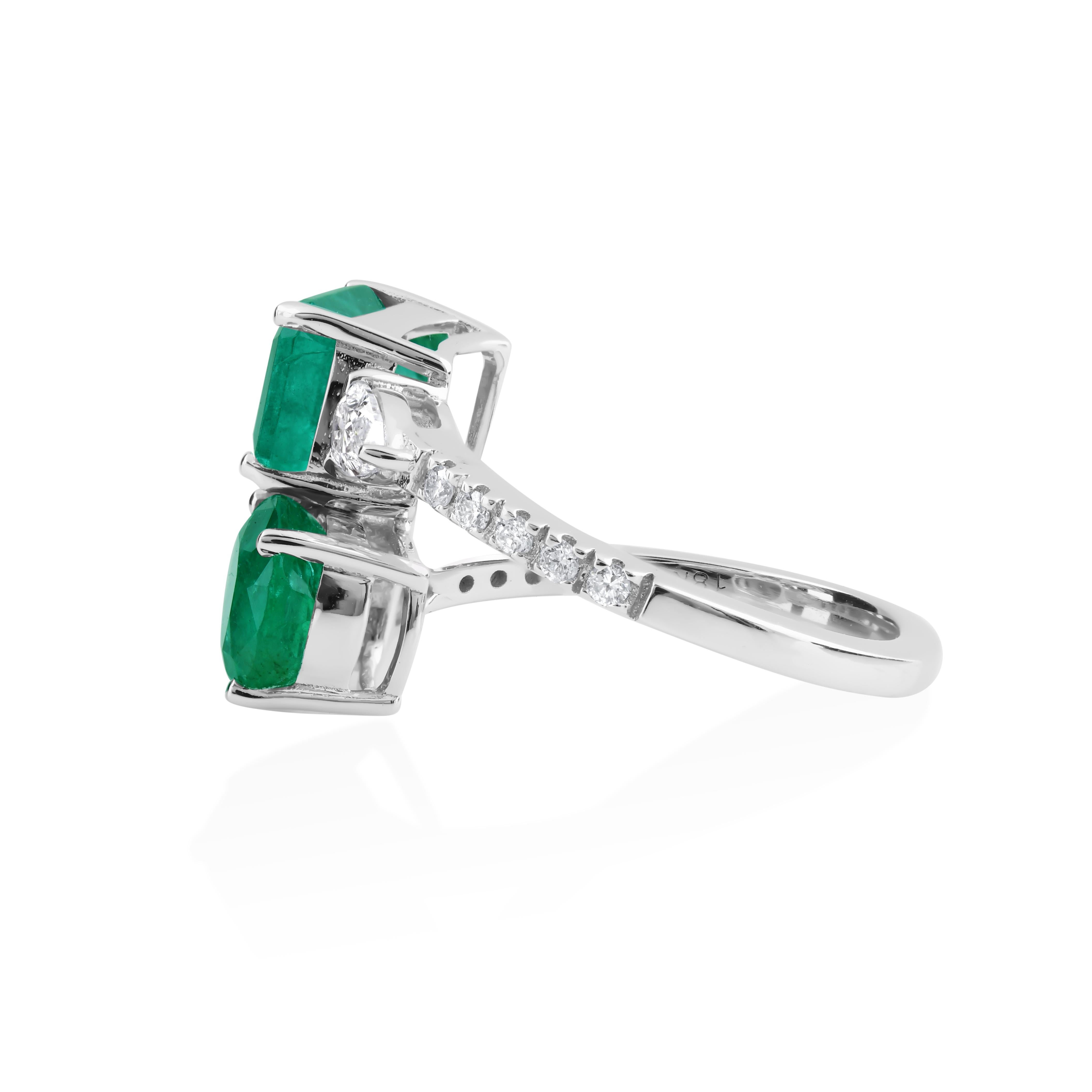 En venta: Anillo Bypass de Diamante Esmeralda Natural de 3,66cts Oro Blanco Macizo de 14k Joyería Fina  9