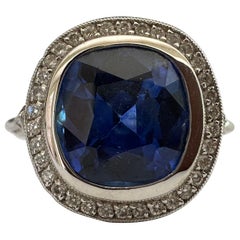 Natural 3.67-Carat Madagascar Blue Sapphire and Diamond Cocktail Ring