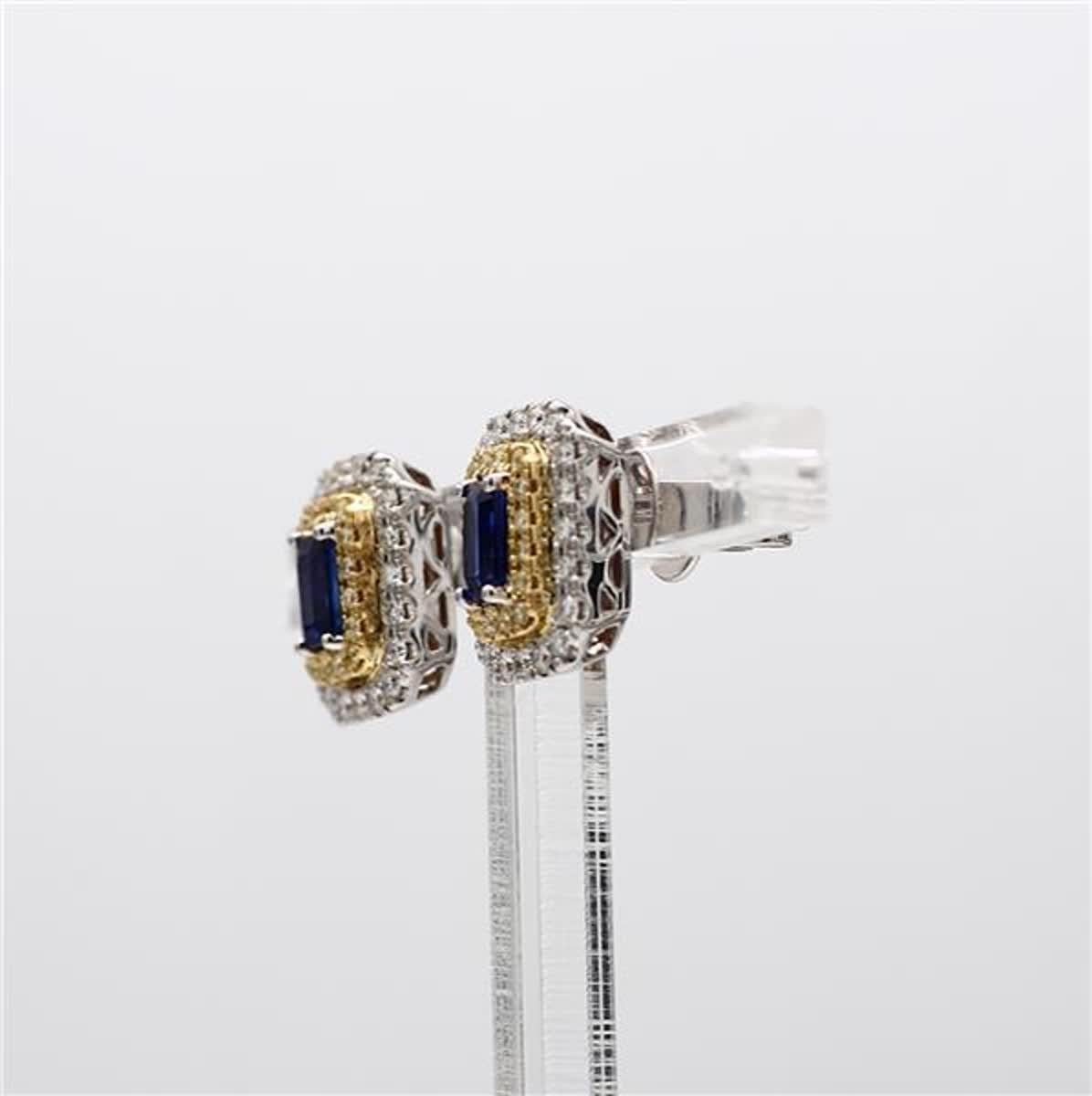 Contemporain Boucles d'oreilles en or de 1,34 carat avec saphir bleu naturel taille émeraude et diamant blanc en vente