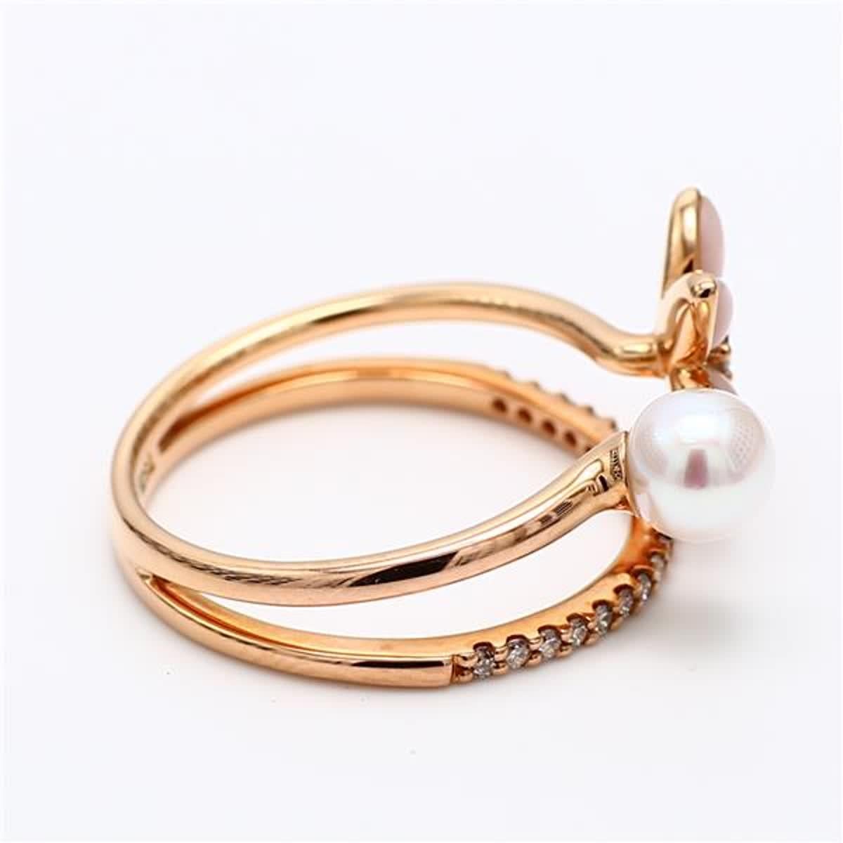 Single Cut Natural Pink Shell/Pearl and White Diamond .54 Carat TW Rose Gold Cocktail Ring
