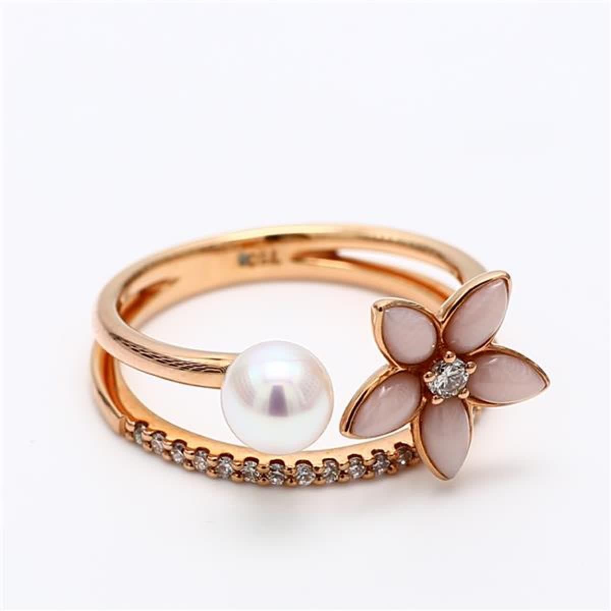 Natural Pink Shell/Pearl and White Diamond .54 Carat TW Rose Gold Cocktail Ring In New Condition In New York, NY