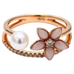 Natural Pink Shell/Pearl and White Diamond .54 Carat TW Rose Gold Cocktail Ring