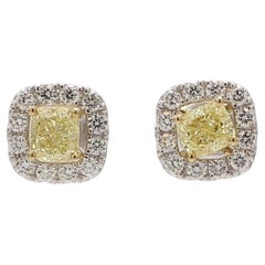 Natürliche gelbe Kissen und weiße Diamanten 1,05 Karat TW Gold Ohrstecker